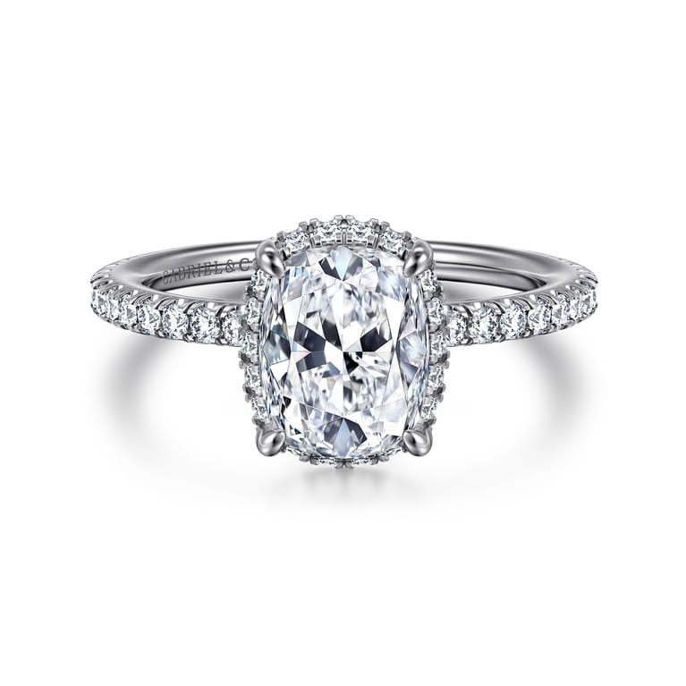 Hart - 14K White Gold Elongated Cushion Hidden Halo Diamond Engagement Ring - 0.4 ct - Shot 1