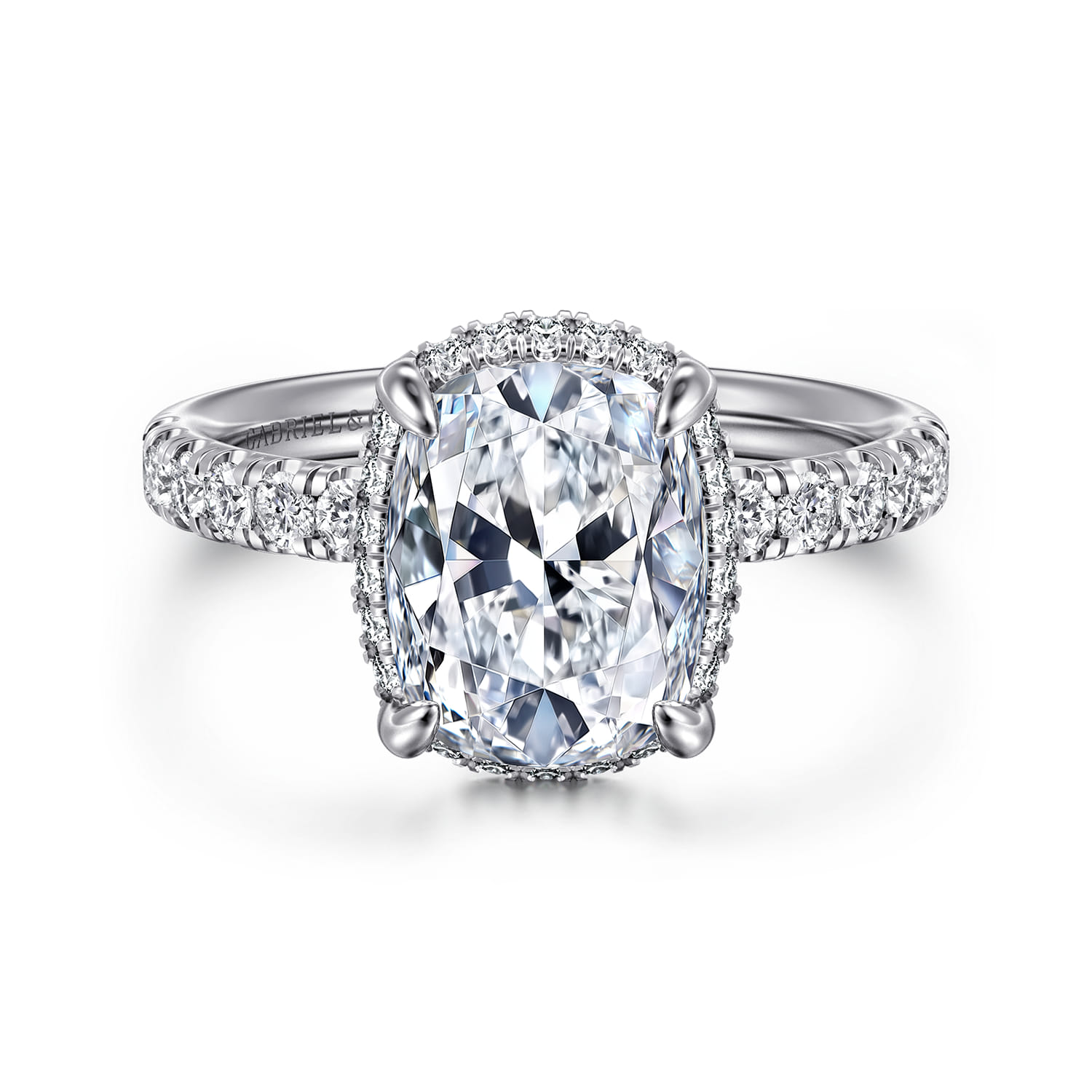 Talisa - 14K White Gold Elongated Cushion Hidden Halo Diamond Engagement Ring - 0.45 ct - Shot 1