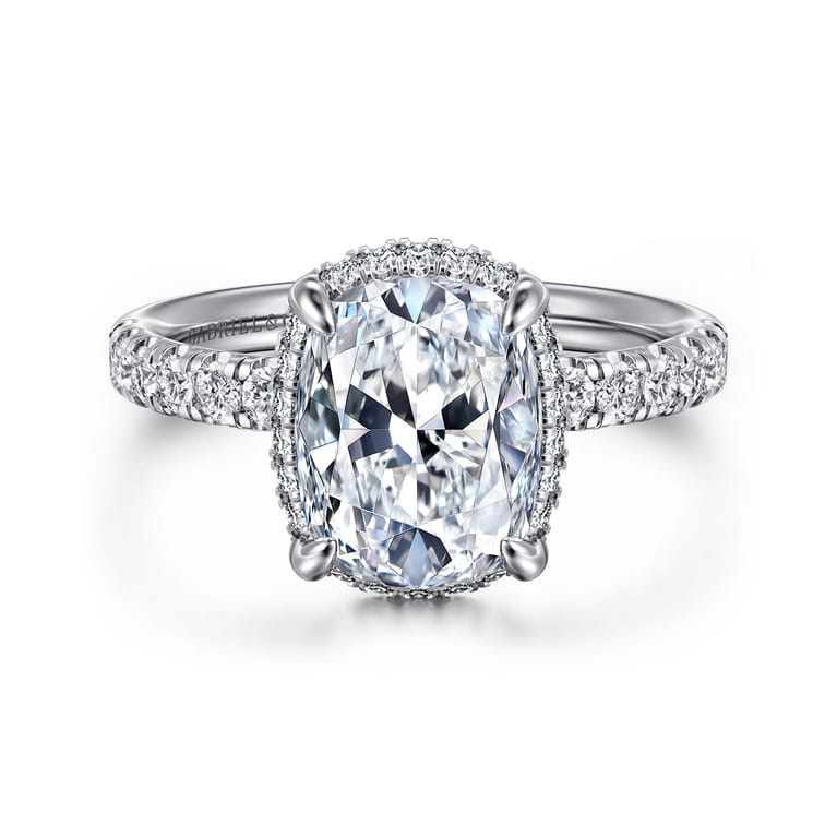 Talisa - 14K White Gold Elongated Cushion Hidden Halo Diamond Engagement Ring - 0.45 ct - Shot 1