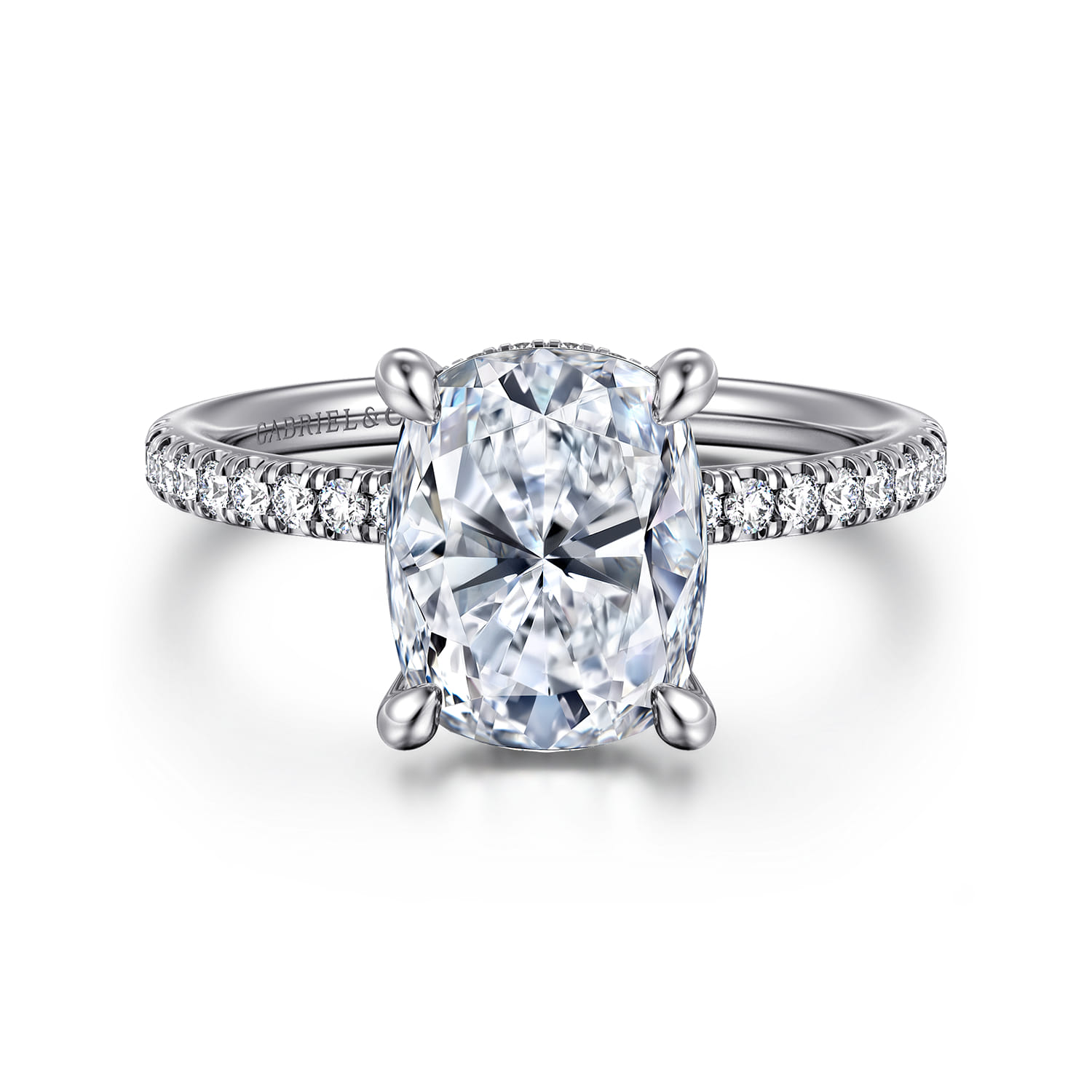 Allison - 14K White Gold Elongated Cushion Hidden Halo Diamond and Engagement Ring - 0.3 ct - Shot 1