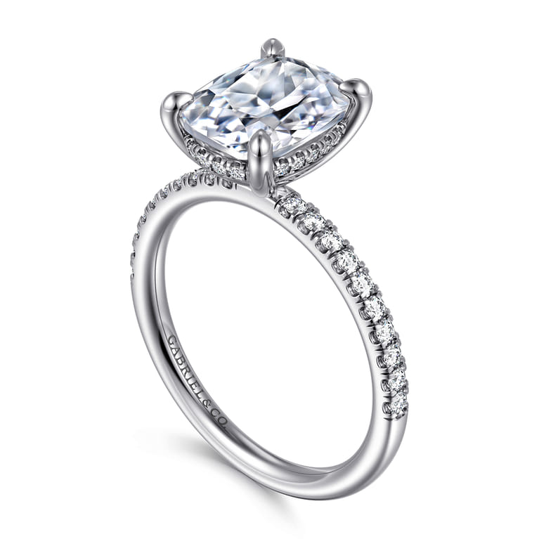 Allison - 14K White Gold Elongated Cushion Hidden Halo Diamond and Engagement Ring - 0.3 ct - Shot 3
