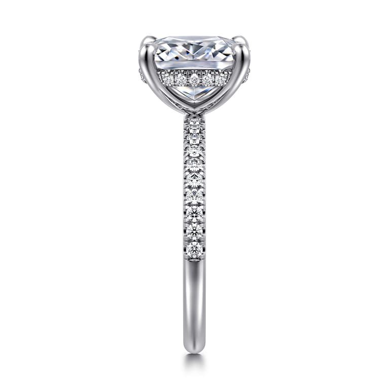 Allison - 14K White Gold Elongated Cushion Hidden Halo Diamond and Engagement Ring - 0.3 ct - Shot 4