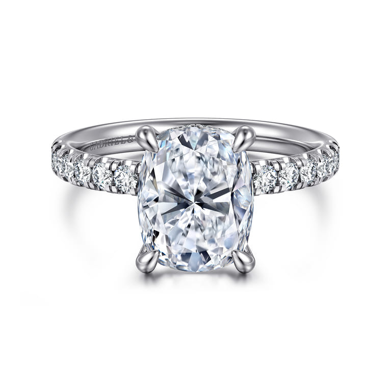 Adela - 14K White Gold Elongated Cushion Hidden Halo Diamond Engagement Ring - 0.4 ct - Shot 1