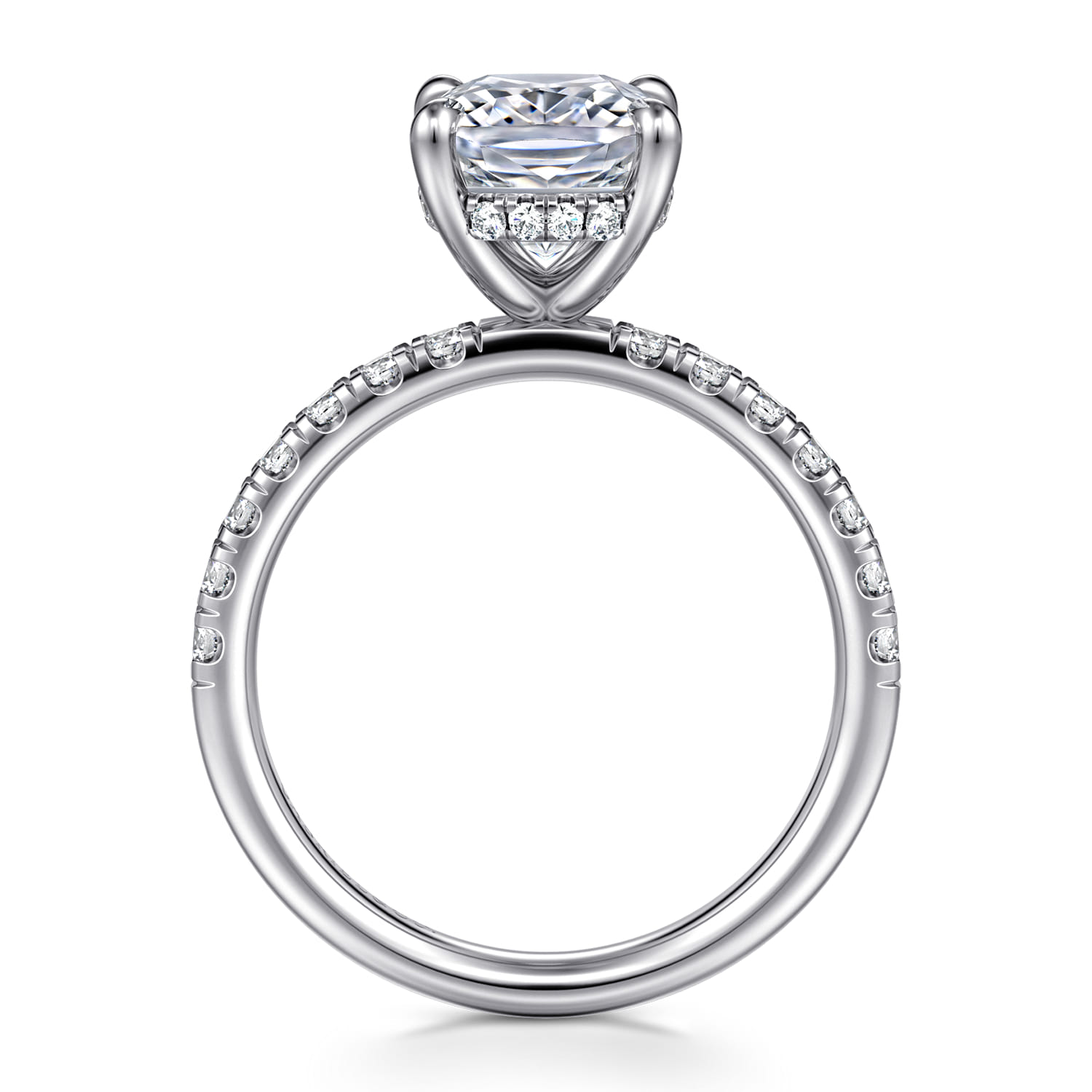 Adela - 14K White Gold Elongated Cushion Hidden Halo Diamond Engagement Ring - 0.4 ct - Shot 2