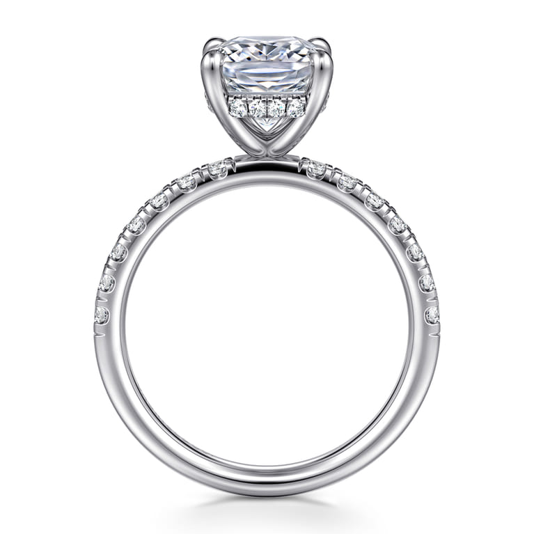 Adela - 14K White Gold Elongated Cushion Hidden Halo Diamond Engagement Ring - 0.4 ct - Shot 2