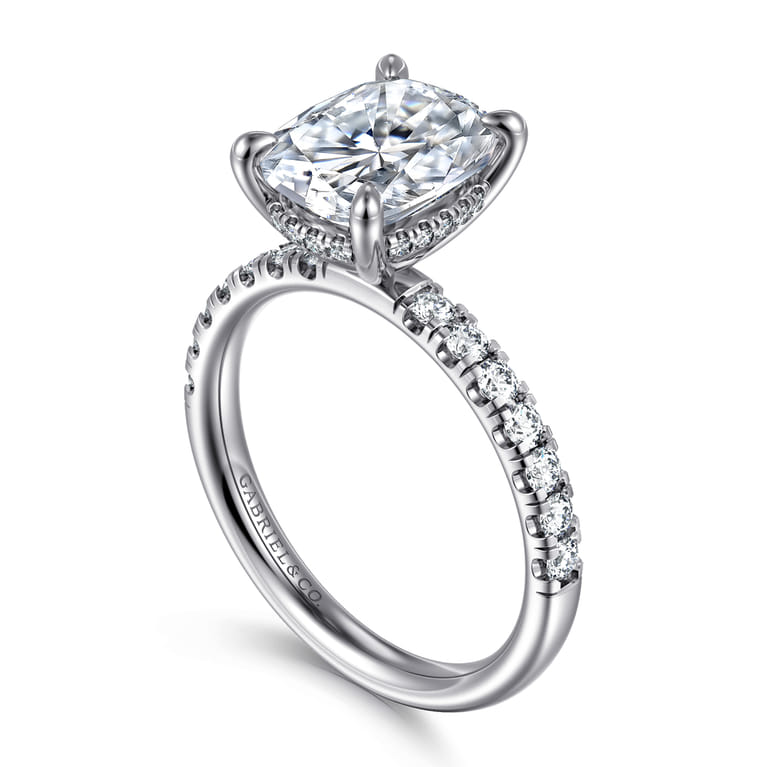 Adela - 14K White Gold Elongated Cushion Hidden Halo Diamond Engagement Ring - 0.4 ct - Shot 3