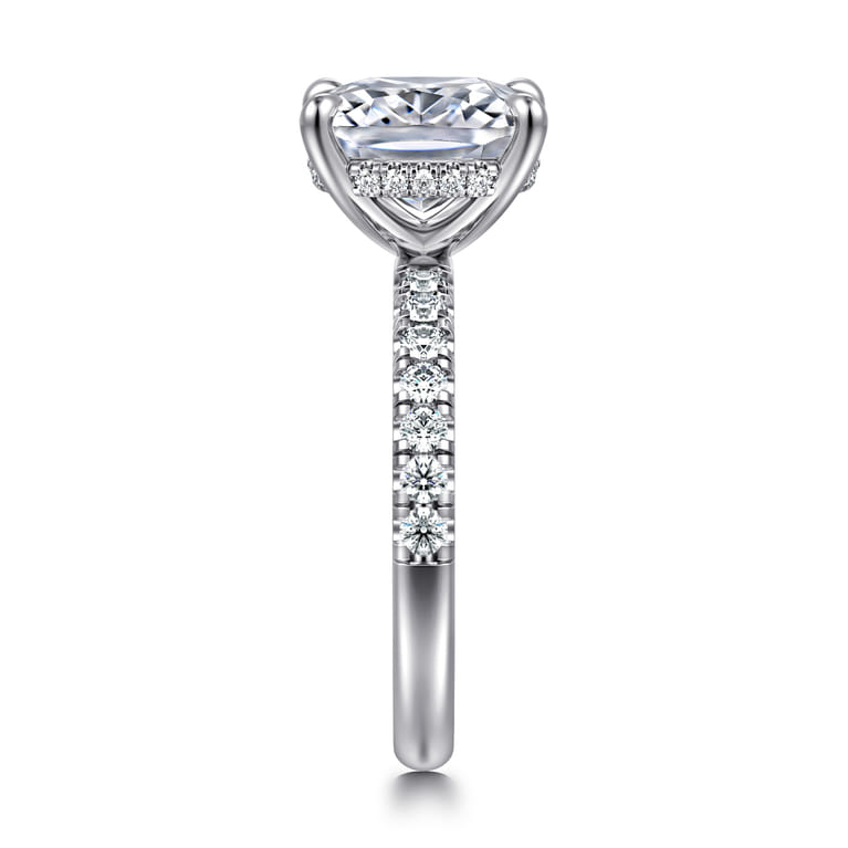 Adela - 14K White Gold Elongated Cushion Hidden Halo Diamond Engagement Ring - 0.4 ct - Shot 4
