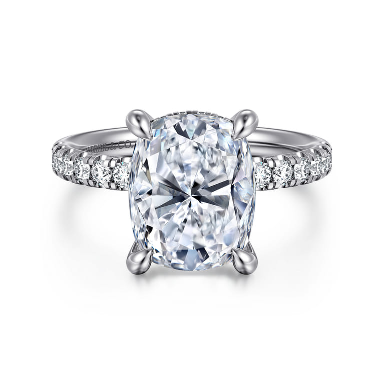 14K White Gold Elongated Cushion Hidden Halo Diamond Engagement Ring - 0.44 ct - Shot 1