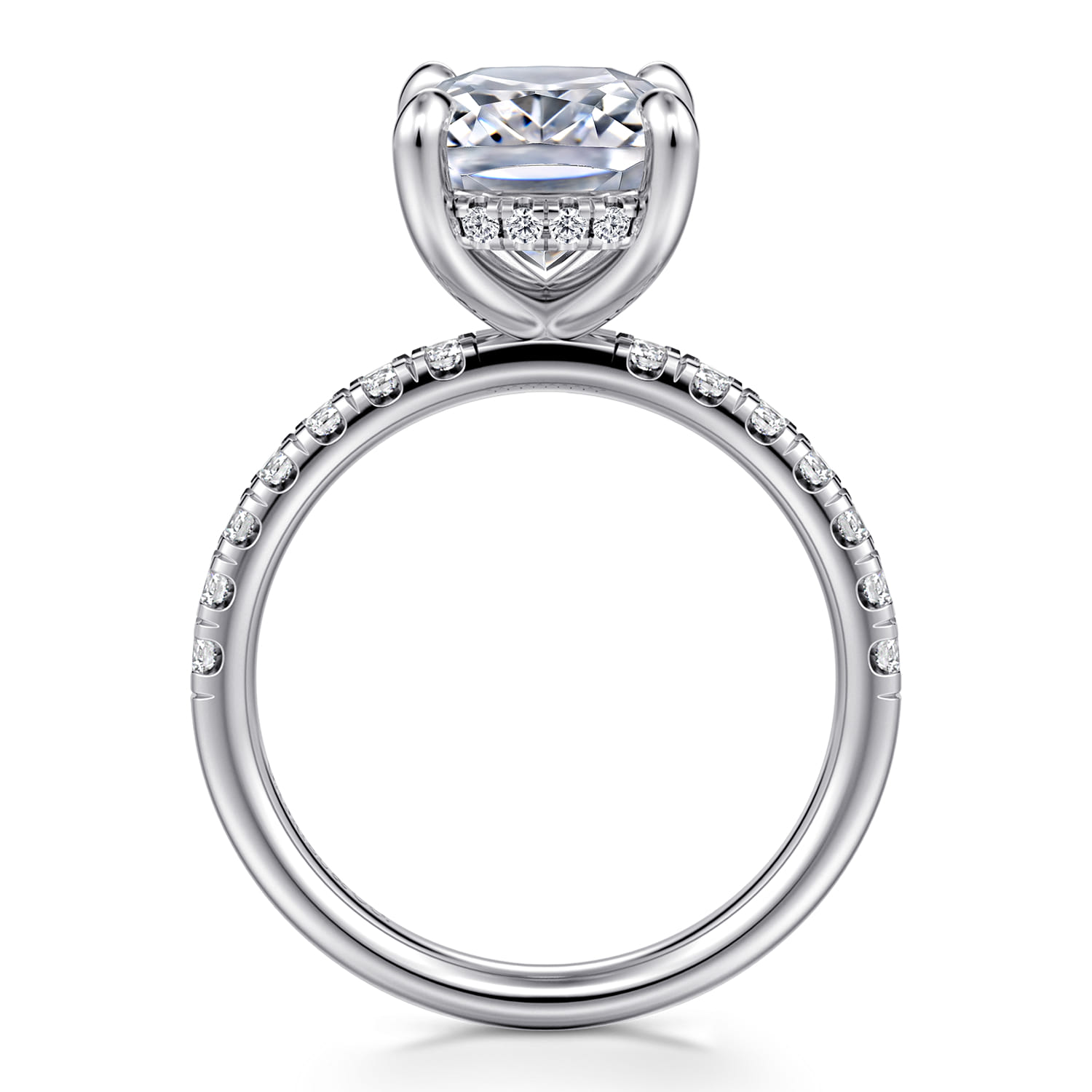 14K White Gold Elongated Cushion Hidden Halo Diamond Engagement Ring - 0.44 ct - Shot 2