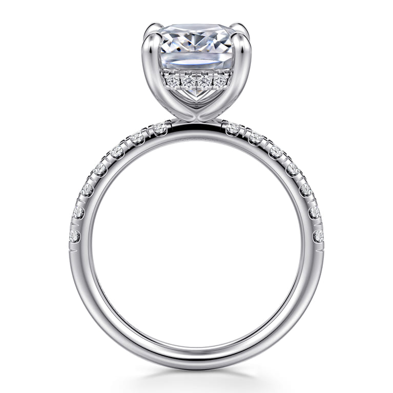 14K White Gold Elongated Cushion Hidden Halo Diamond Engagement Ring - 0.44 ct - Shot 2