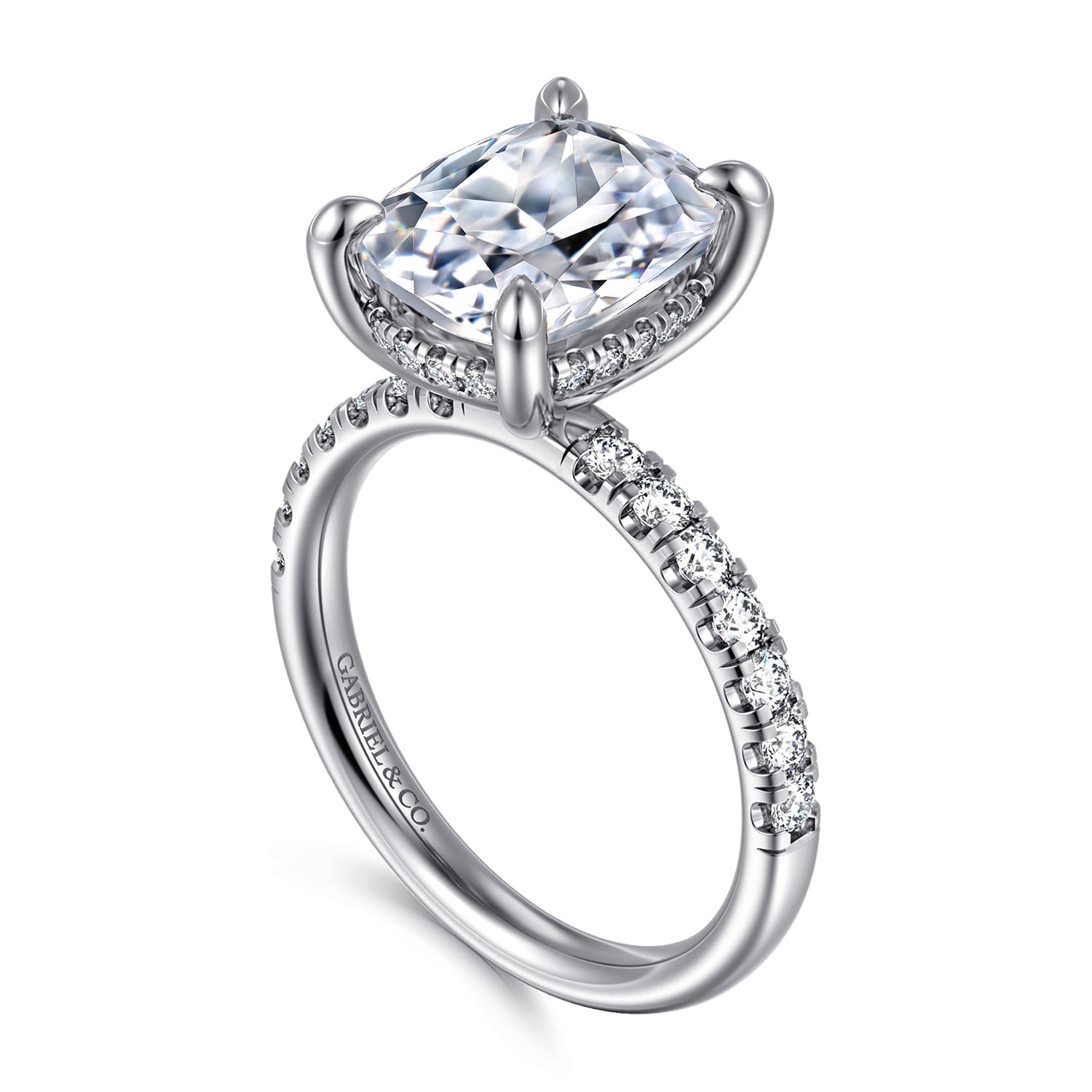 14K White Gold Elongated Cushion Hidden Halo Diamond Engagement Ring - 0.44 ct - Shot 3