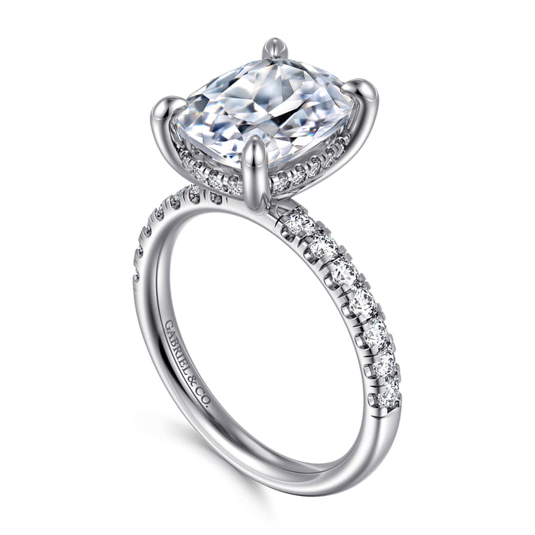 14K White Gold Elongated Cushion Hidden Halo Diamond Engagement Ring - 0.44 ct - Shot 3