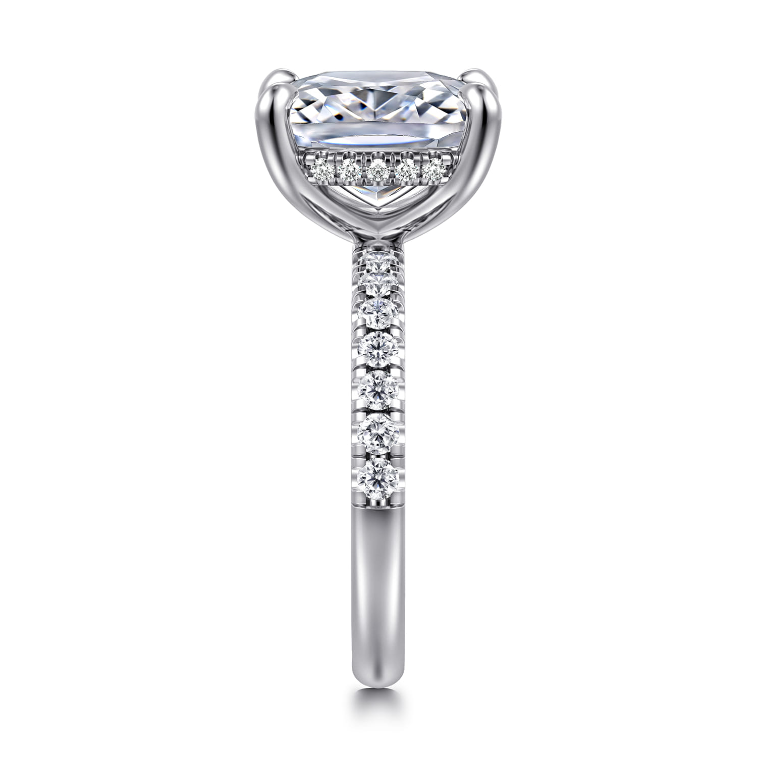 14K White Gold Elongated Cushion Hidden Halo Diamond Engagement Ring - 0.44 ct - Shot 4