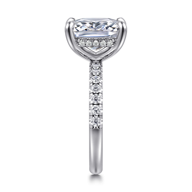 14K White Gold Elongated Cushion Hidden Halo Diamond Engagement Ring - 0.44 ct - Shot 4