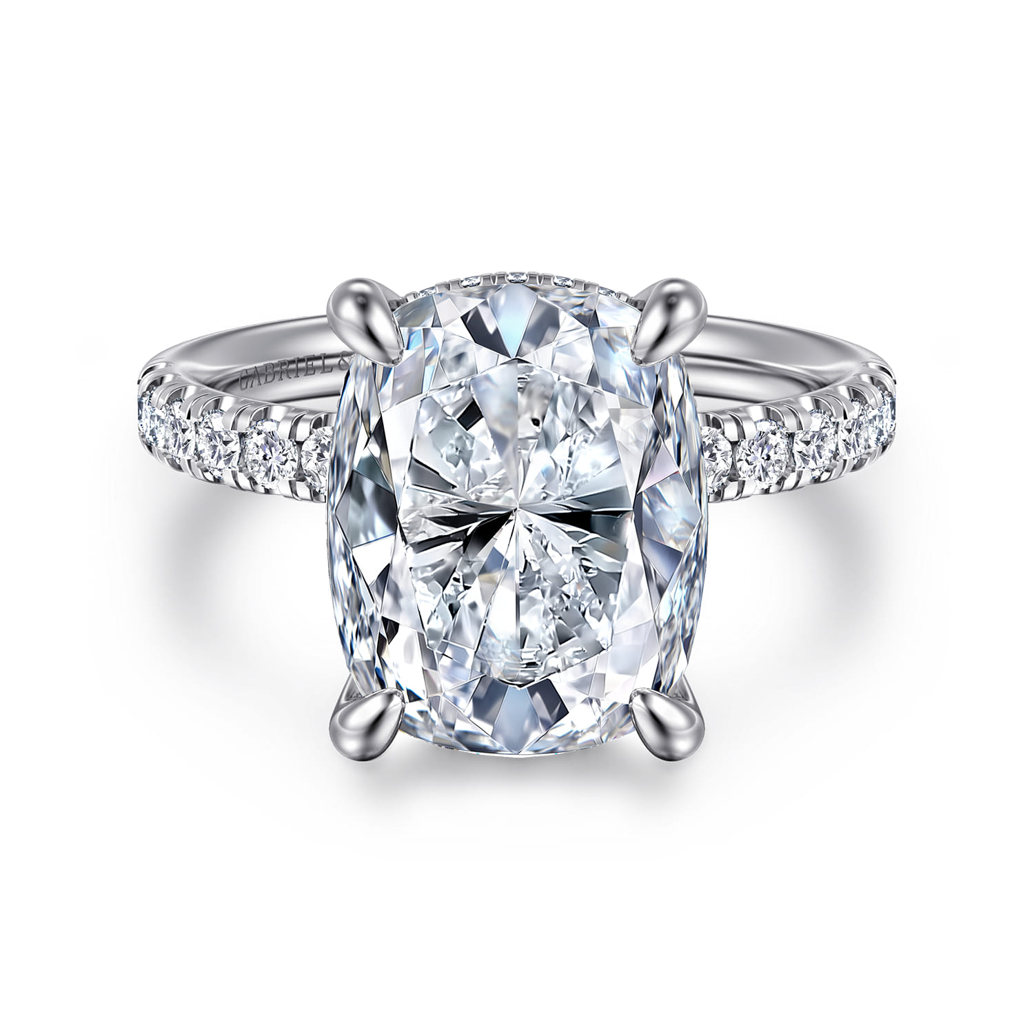 Adela - 14K White Gold Elongated Cushion Hidden Halo Diamond Engagement Ring - 0.4 ct - Shot 1