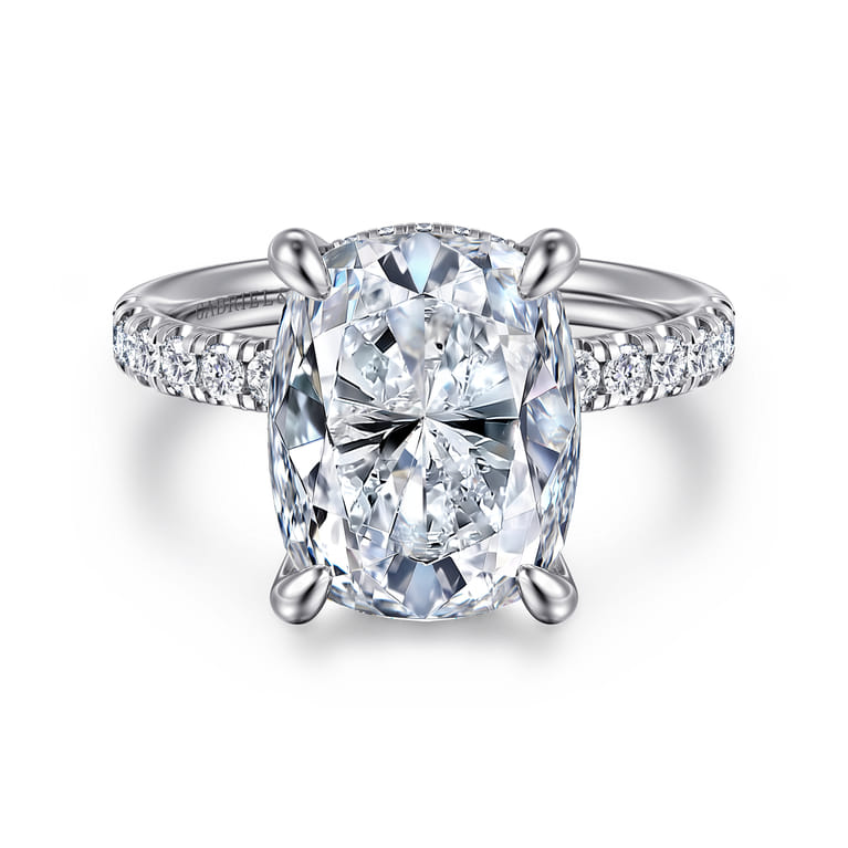 Adela - 14K White Gold Elongated Cushion Hidden Halo Diamond Engagement Ring - 0.4 ct - Shot 1