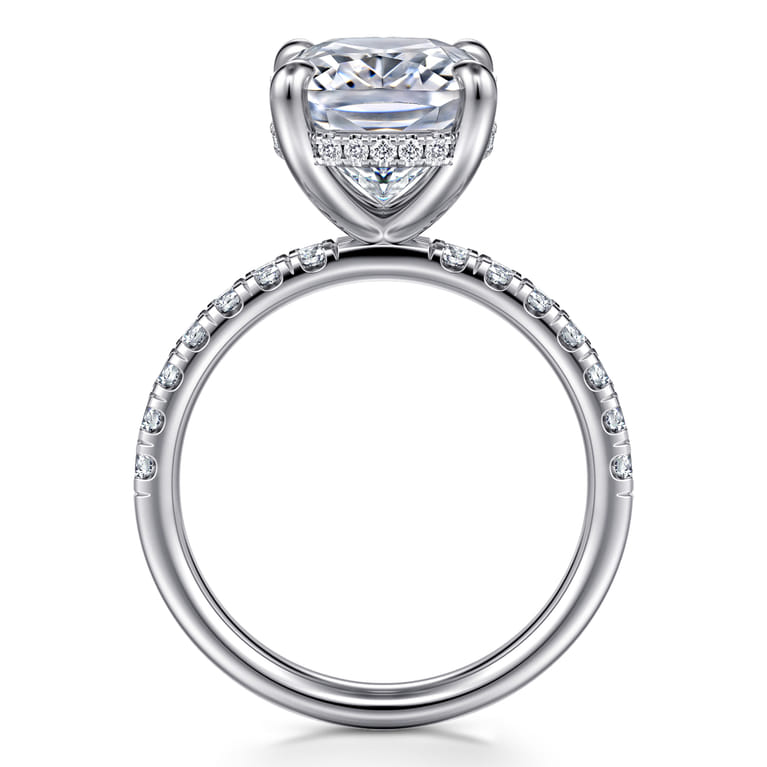 Adela - 14K White Gold Elongated Cushion Hidden Halo Diamond Engagement Ring - 0.4 ct - Shot 2