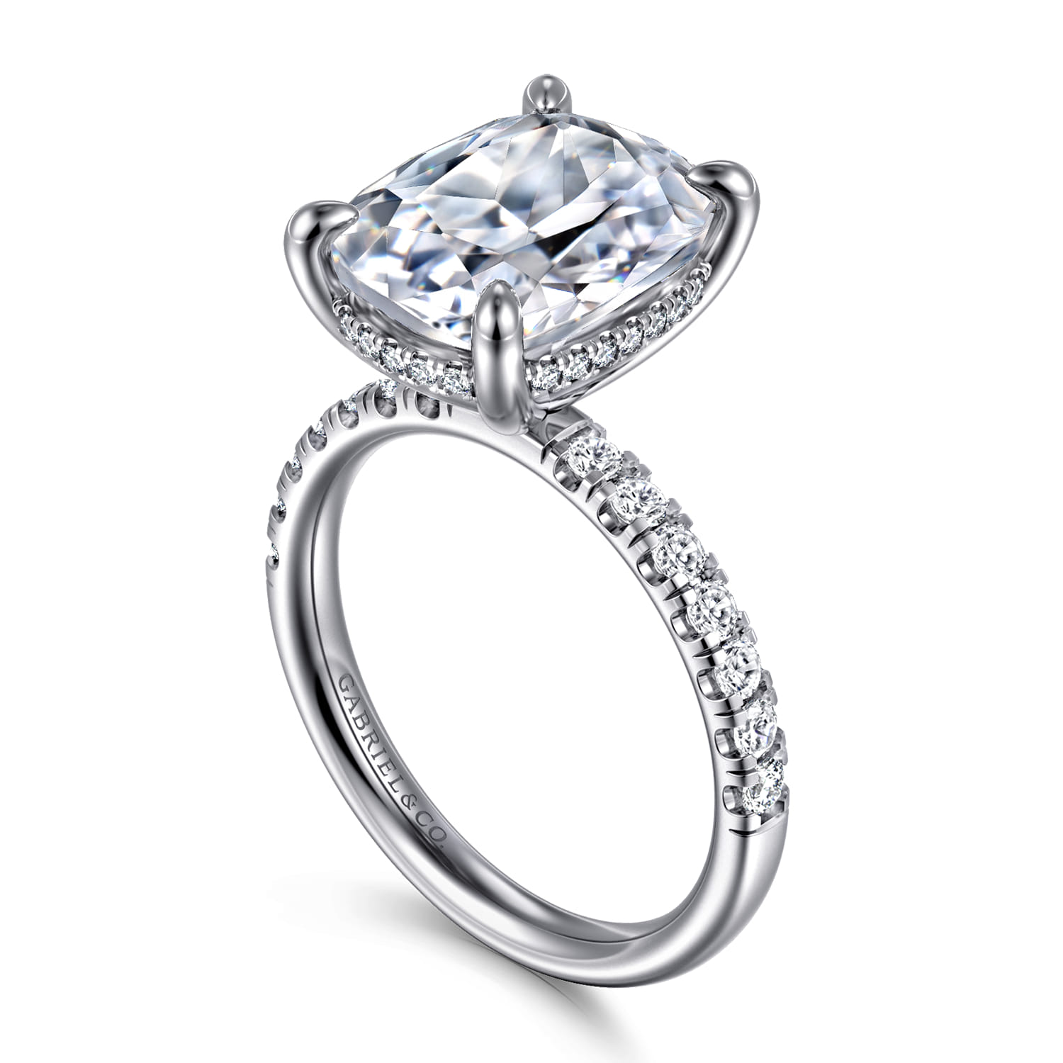 Adela - 14K White Gold Elongated Cushion Hidden Halo Diamond Engagement Ring - 0.4 ct - Shot 3