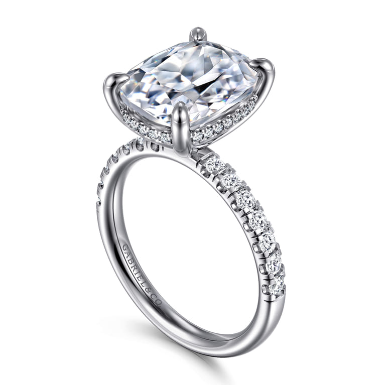 Adela - 14K White Gold Elongated Cushion Hidden Halo Diamond Engagement Ring - 0.4 ct - Shot 3
