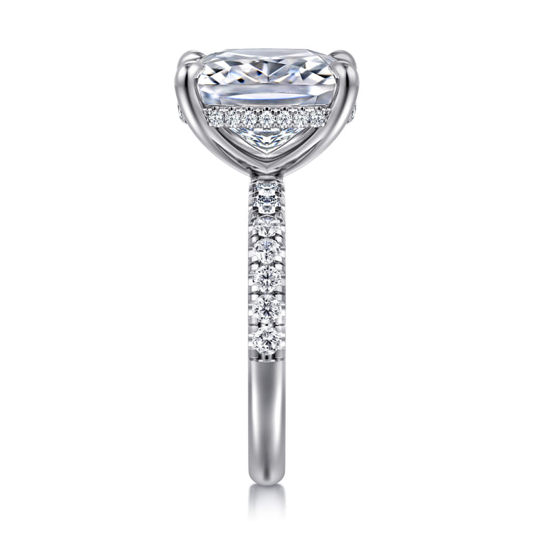 Adela - 14K White Gold Elongated Cushion Hidden Halo Diamond Engagement Ring - 0.4 ct - Shot 4