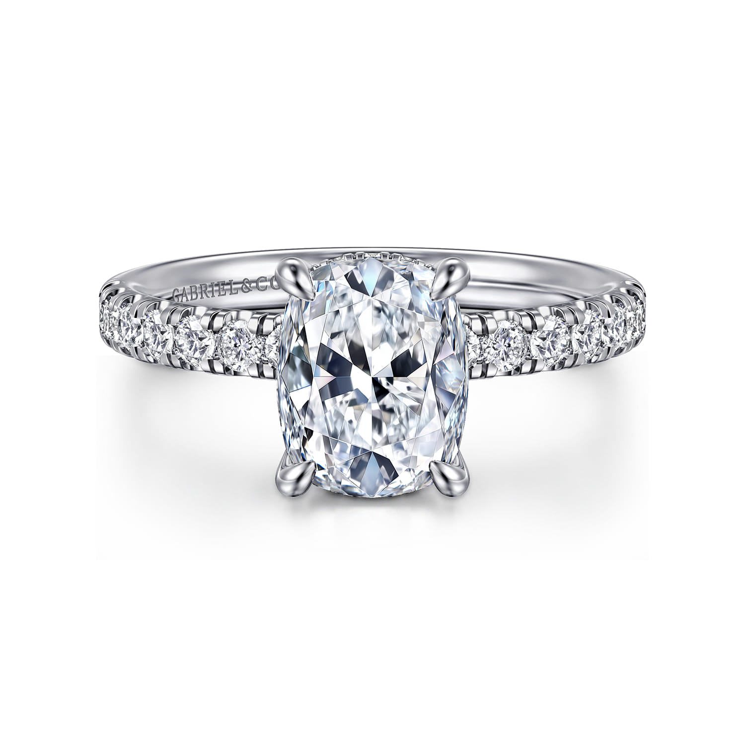 Adela - 14K White Gold Elongated Cushion Hidden Halo Diamond Engagement Ring - 0.4 ct - Shot 1