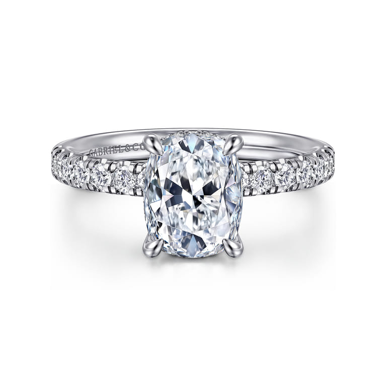 Adela - 14K White Gold Elongated Cushion Hidden Halo Diamond Engagement Ring - 0.4 ct - Shot 1
