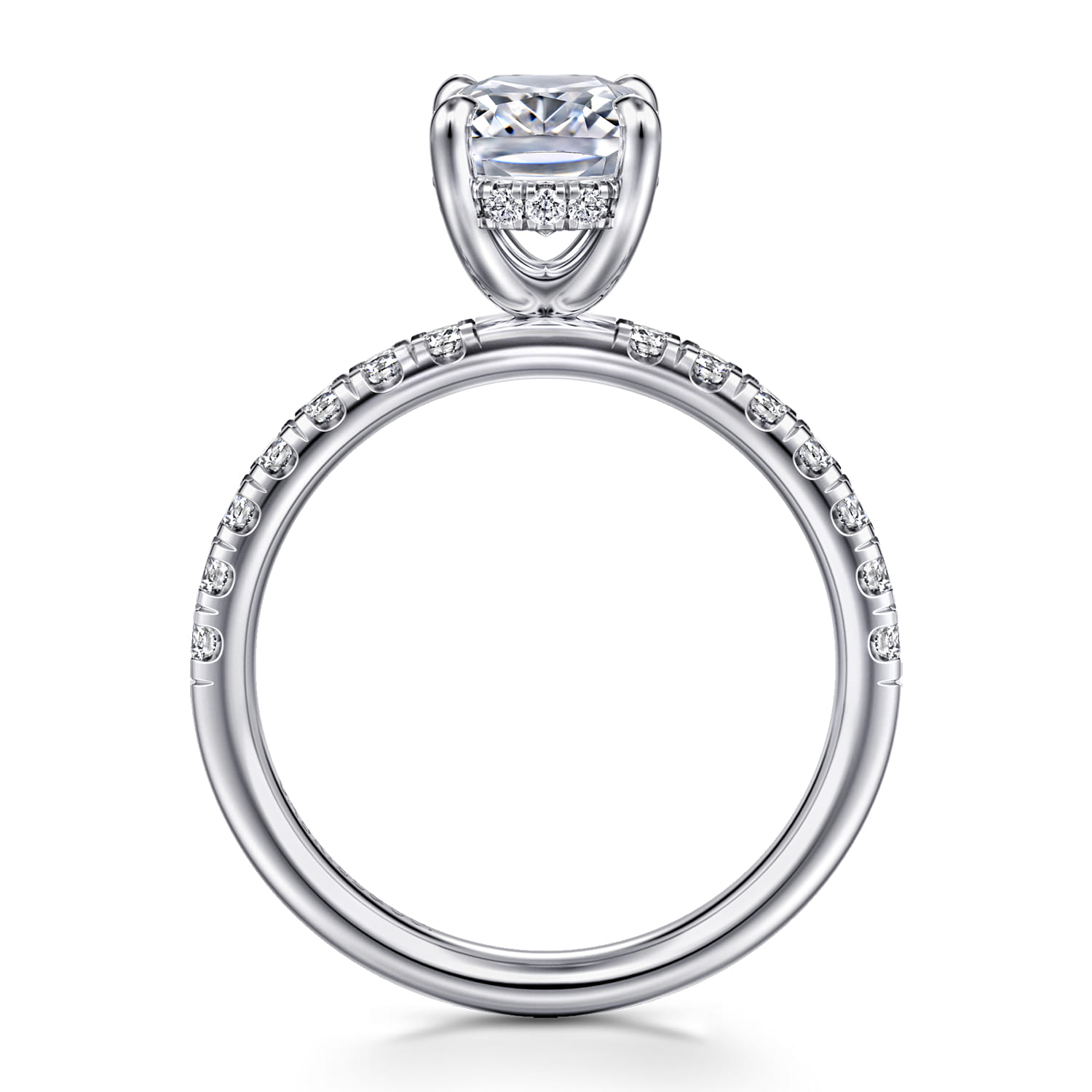 Adela - 14K White Gold Elongated Cushion Hidden Halo Diamond Engagement Ring - 0.4 ct - Shot 2