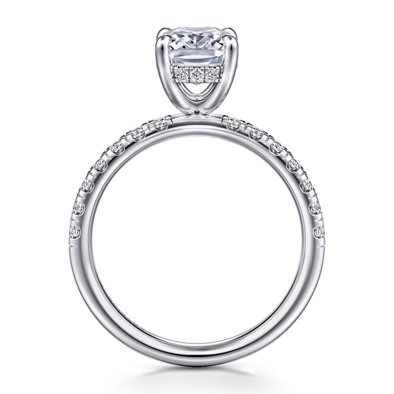 Adela - 14K White Gold Elongated Cushion Hidden Halo Diamond Engagement Ring - 0.4 ct - Shot 2