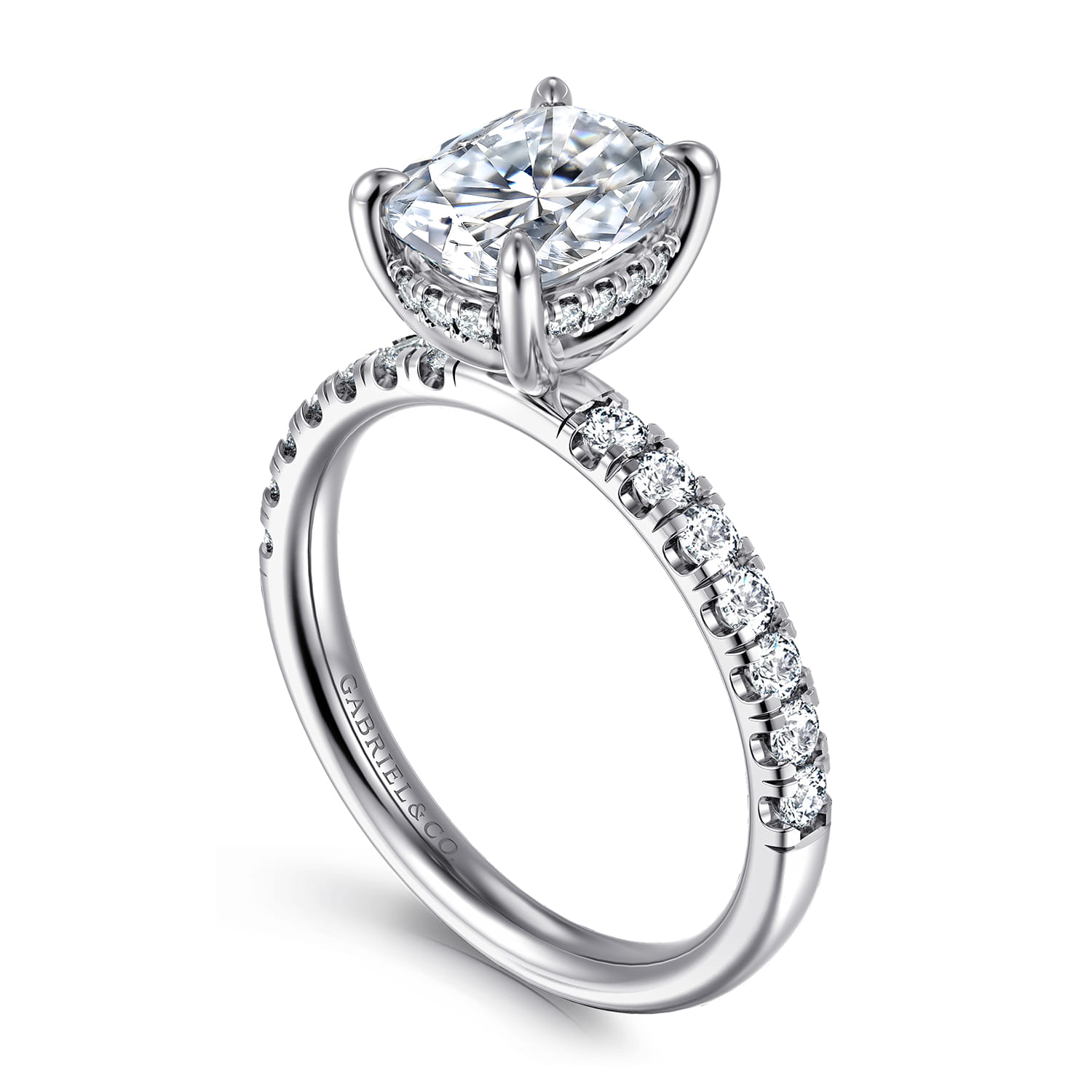 Adela - 14K White Gold Elongated Cushion Hidden Halo Diamond Engagement Ring - 0.4 ct - Shot 3