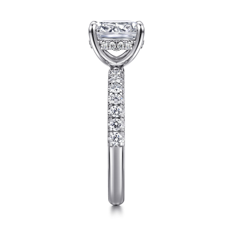 Adela - 14K White Gold Elongated Cushion Hidden Halo Diamond Engagement Ring - 0.4 ct - Shot 4