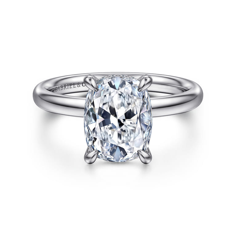 Peace - 14K White Gold Elongated Cushion Hidden Halo Diamond Engagement Ring - 0.08 ct - Shot 1