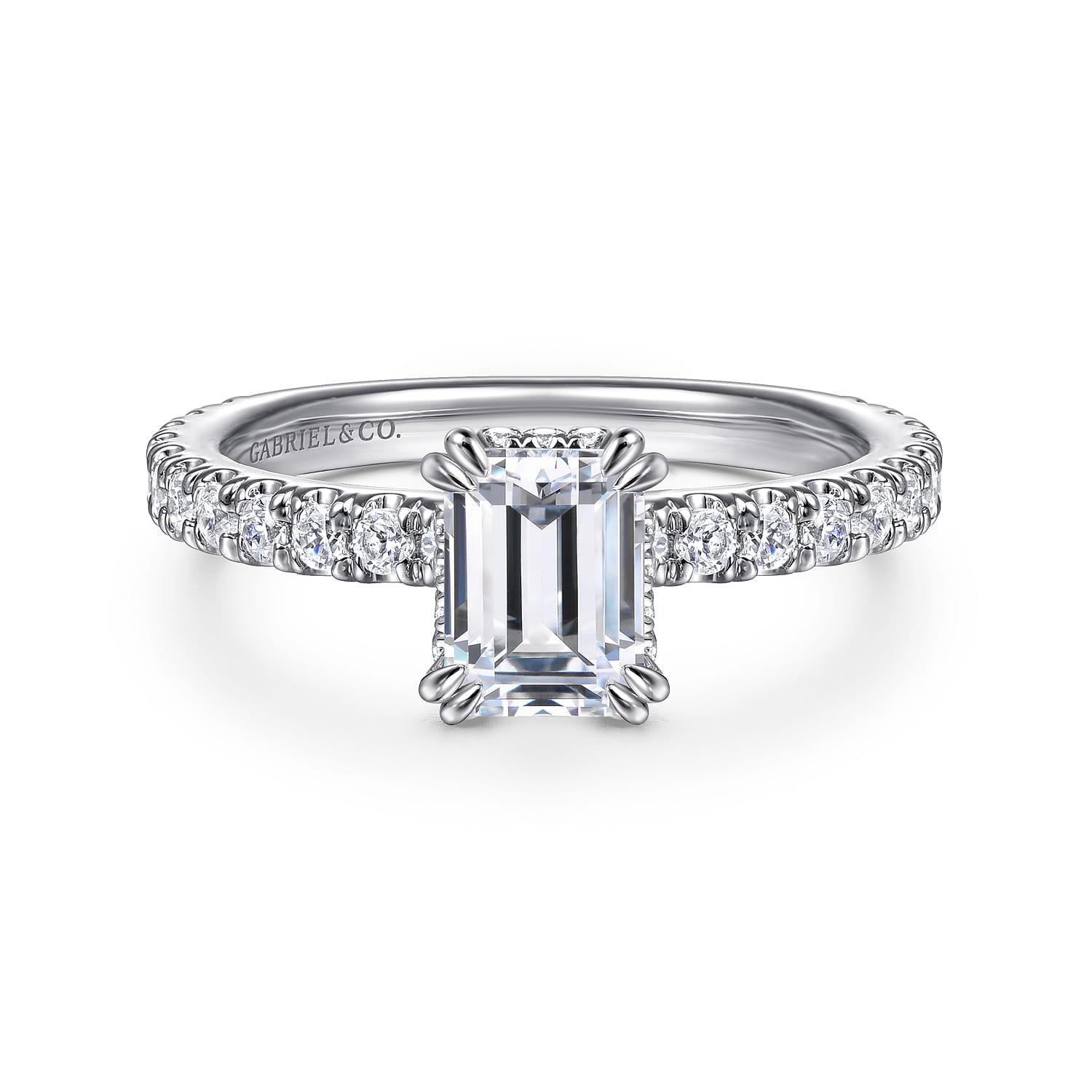 Alina - 14K White Gold Hidden Halo Emerald Cut Diamond Engagement Ring - 0.51 ct - Shot 1