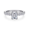 Alina - 14K White Gold Hidden Halo Emerald Cut Diamond Engagement Ring - 0.51 ct