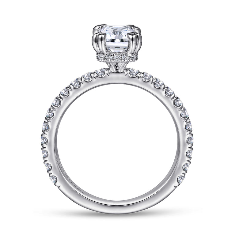 Alina - 14K White Gold Hidden Halo Emerald Cut Diamond Engagement Ring - 0.51 ct - Shot 2