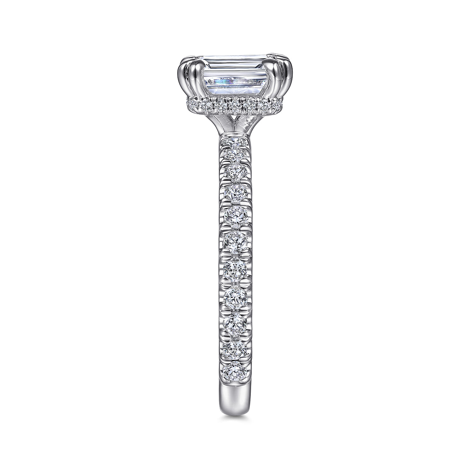 Alina - 14K White Gold Hidden Halo Emerald Cut Diamond Engagement Ring - 0.51 ct - Shot 5