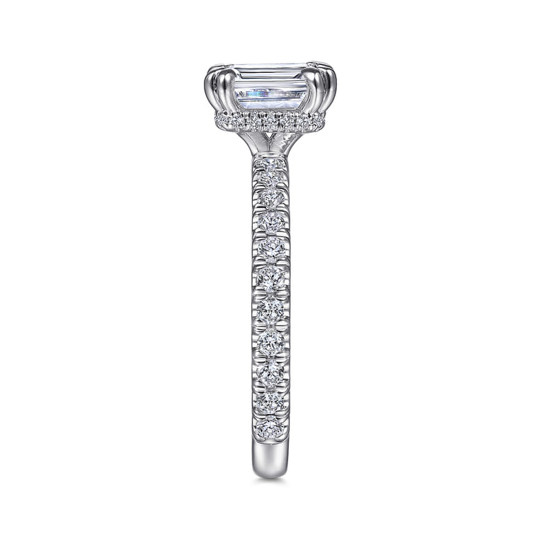 Alina - 14K White Gold Hidden Halo Emerald Cut Diamond Engagement Ring - 0.51 ct - Shot 5