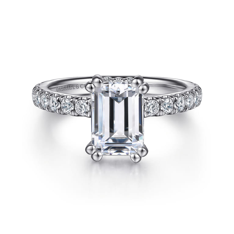 Alina - 14K White Gold Hidden Halo Emerald Cut Diamond Engagement Ring - 0.68 ct - Shot 1