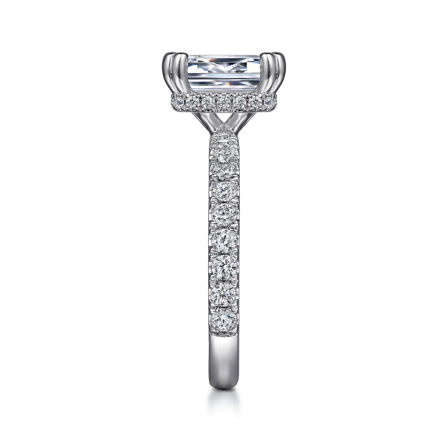 Alina - 14K White Gold Hidden Halo Emerald Cut Diamond Engagement Ring - 0.68 ct - Shot 5