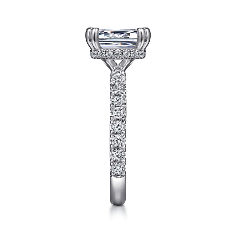 Alina - 14K White Gold Hidden Halo Emerald Cut Diamond Engagement Ring - 0.68 ct - Shot 5