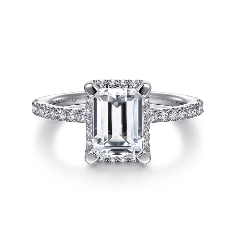 Hart - 14K White Gold Hidden Halo Emerald Cut Diamond Engagement Ring - 0.3 ct - Shot 1