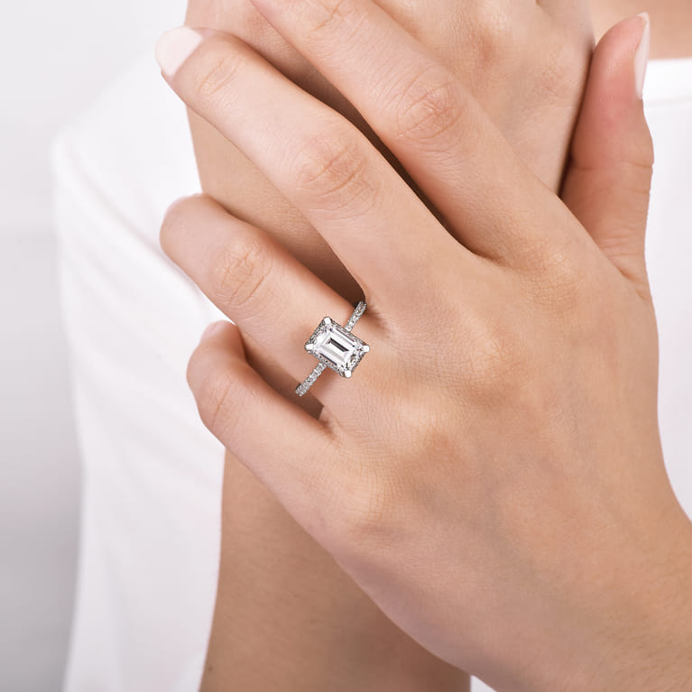 Hart - 14K White Gold Hidden Halo Emerald Cut Diamond Engagement Ring - 0.35 ct - Shot 6