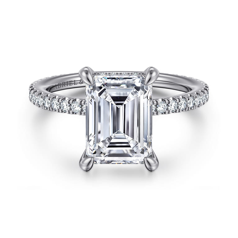 Noa - 14K White Gold Emerald Cut Diamond Engagement Ring - 0.5 ct - Shot 1