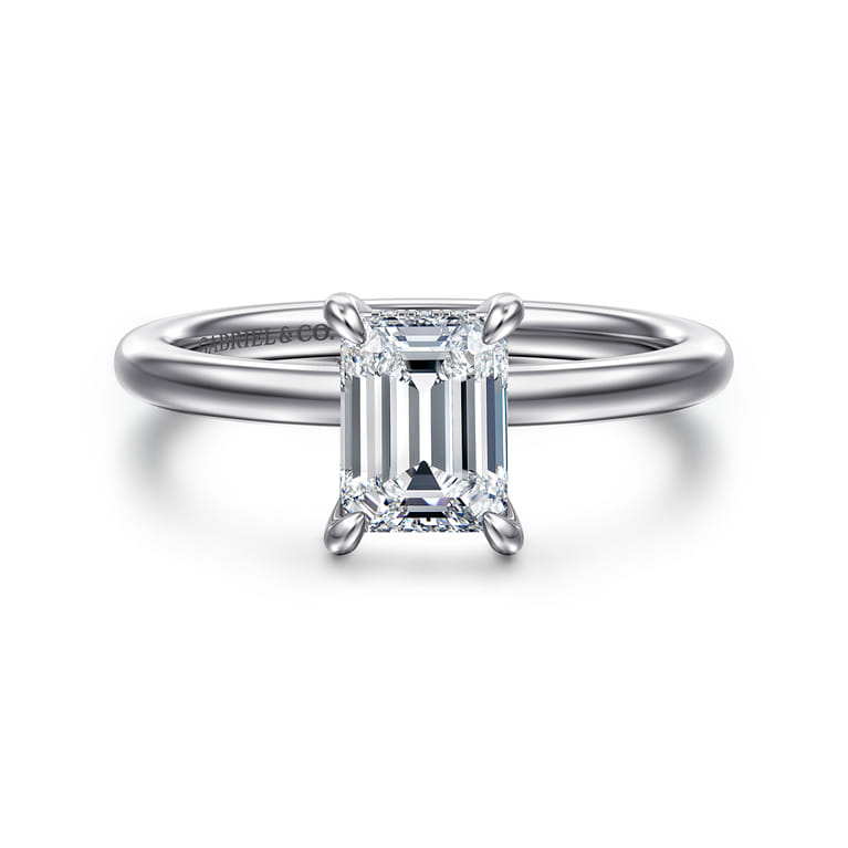 Cari - 14K White Gold Emerald Cut Diamond Engagement Ring - 0.05 ct - Shot 1