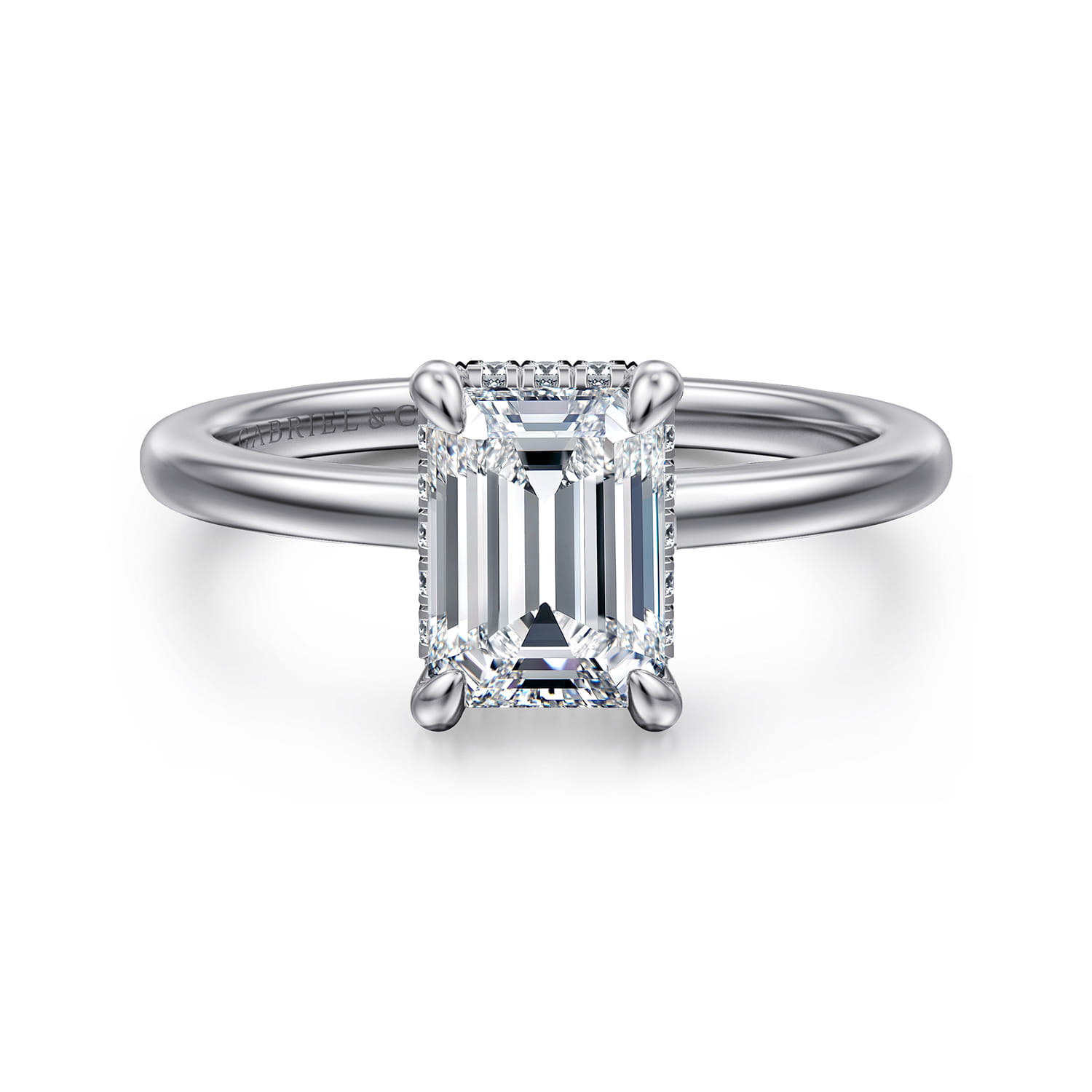 Rainah - 14K White Gold Hidden Halo Emerald Cut Diamond Engagement Ring - 0.1 ct - Shot 1