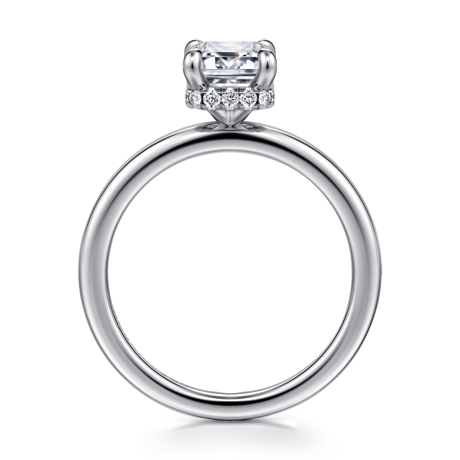 Rainah - 14K White Gold Hidden Halo Emerald Cut Diamond Engagement Ring - 0.1 ct - Shot 2