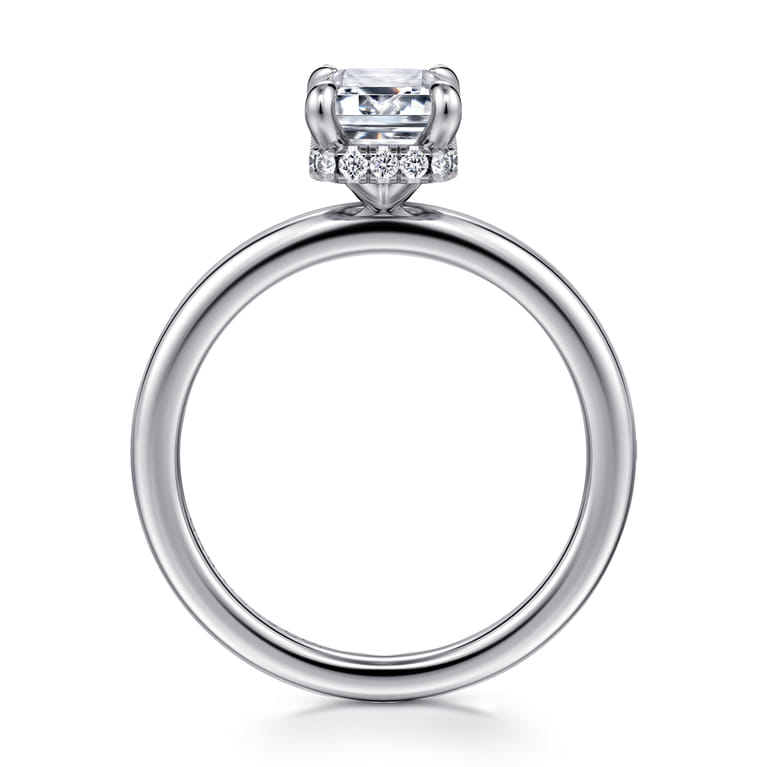Rainah - 14K White Gold Hidden Halo Emerald Cut Diamond Engagement Ring - 0.1 ct - Shot 2