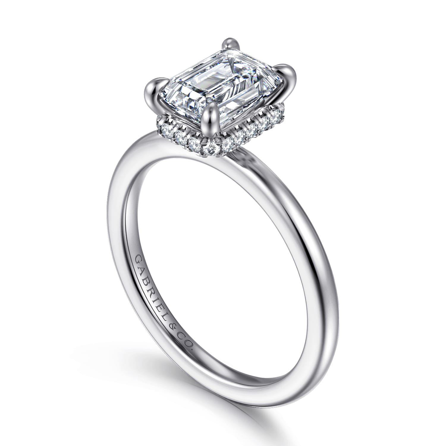 Rainah - 14K White Gold Hidden Halo Emerald Cut Diamond Engagement Ring - 0.1 ct - Shot 3