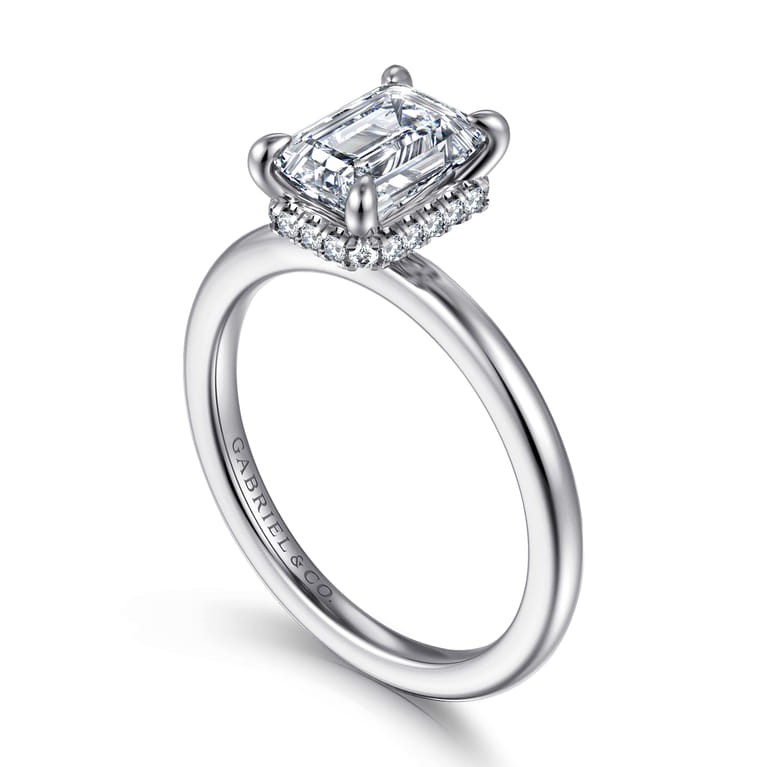 Rainah - 14K White Gold Hidden Halo Emerald Cut Diamond Engagement Ring - 0.1 ct - Shot 3