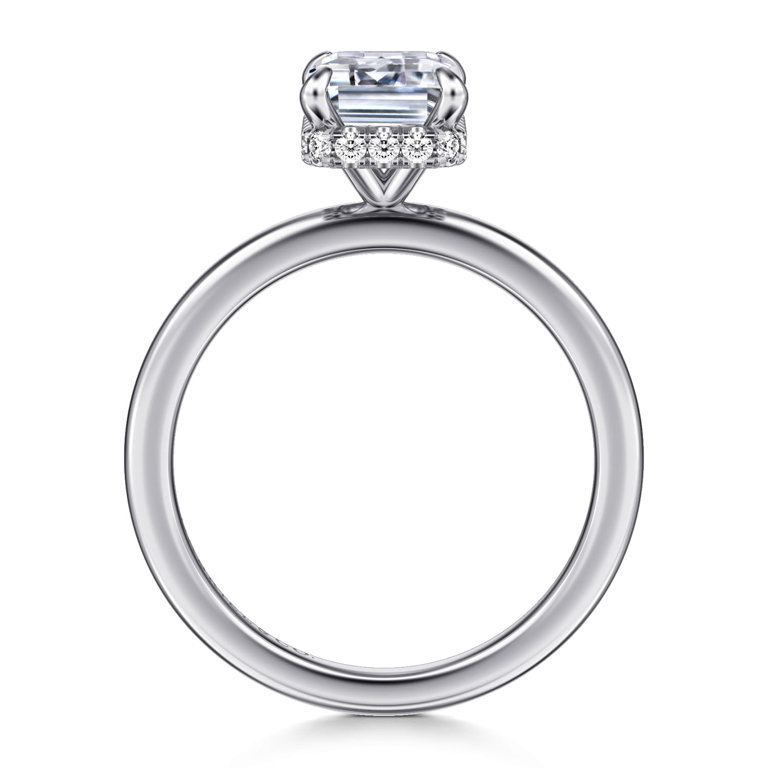 Rainah - 14K White Gold Hidden Halo Emerald Cut Diamond Engagement Ring - 0.12 ct - Shot 2