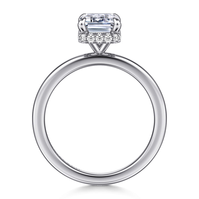 Rainah - 14K White Gold Hidden Halo Emerald Cut Diamond Engagement Ring - 0.12 ct - Shot 2